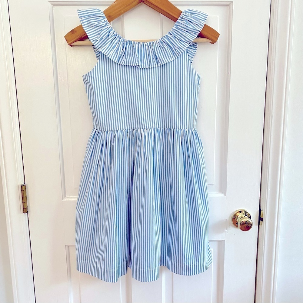 J. Crew Crewcuts Girl's Blue White Stripe Cotton Sleeveless Ruffle Dress Size 10 - Picture 12 of 12